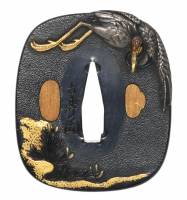 鍔　銘　友寿(花押)　松鶴図鍔　(TU-011125)-1