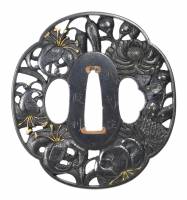 鍔　銘　武州住政利　百合菊花図鍔　(TU-050326)-1