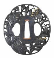 鍔　銘　武州住政利　百合菊花図鍔　(TU-050326)-2