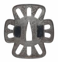 大小鍔　大小銘　尾府金城下住則亮造　七宝文車透大小鍔(TU-020426)-1