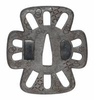 大小鍔　大小銘　尾府金城下住則亮造　七宝文車透大小鍔(TU-020426)-3