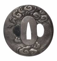 鍔　銘　長州萩住政知作　雷雲図鍔　(TU-040426)-2