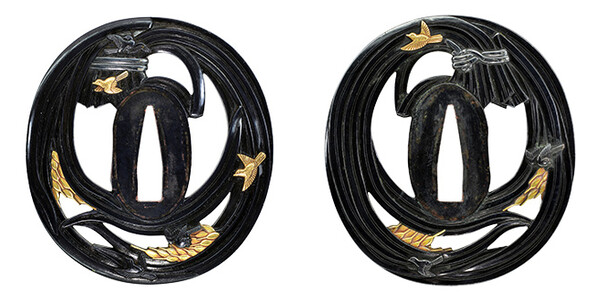 鍔 無銘 武州伊藤派 稲束雀透鍔 特別保存刀装具鑑定書