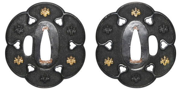 鍔 無銘 古金工 猪目透桐紋散鍔 特別保存刀装具鑑定書