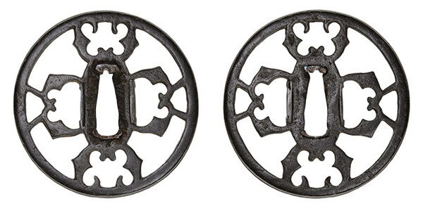 鍔 無銘 尾張 抱茗荷透鍔 保存刀装具鑑定書