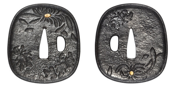 鍔 銘 梅忠(花押) 菊桐図鍔 特別保存刀装具鑑定書