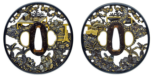 鍔 無銘 柊屋 般若唐子透鍔 特別保存刀装具鑑定書