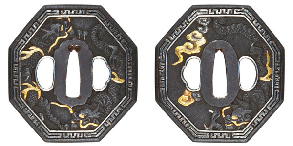 鍔 無銘 南蛮 昇龍降龍図鍔 特別保存刀装具鑑定書