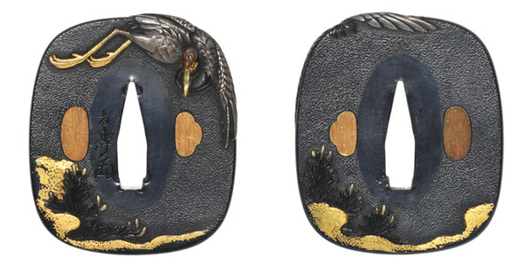 鍔 銘 友寿(花押) 松鶴図鍔 特別保存刀装具鑑定書