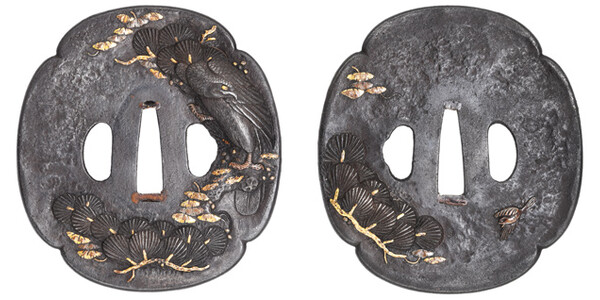 鍔　銘　水戸　松樹猛禽図鍔　保存刀装具鑑定書 商品画像