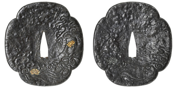 鍔 銘 安家(花押) 菊水図鍔 保存刀装具鑑定書