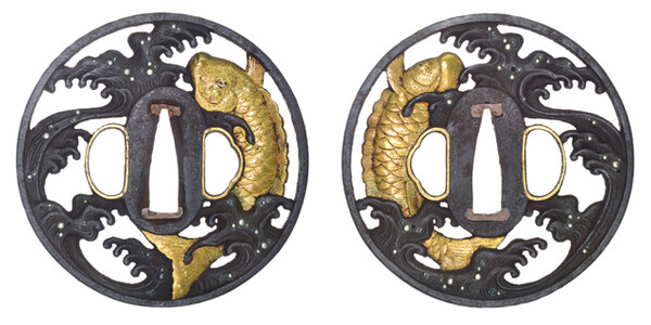 鍔 無銘 京正阿弥 波鯉透図鍔 保存刀装具鑑定書