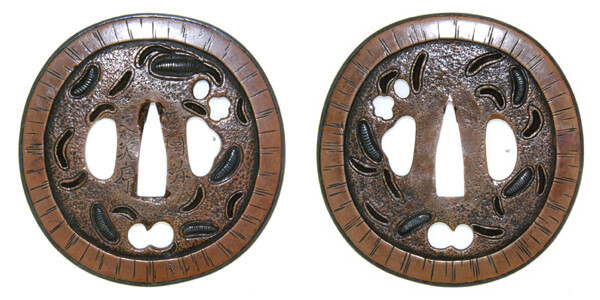 鍔 正阿弥 又次郎 在銘 虫食図 山銅地鍔 特別保存刀装具鑑定書