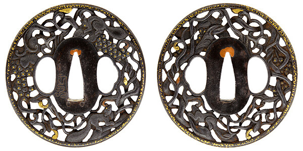 鍔　銘　定次　葡萄栗鼠透鍔　保存刀装具鑑定書 商品画像