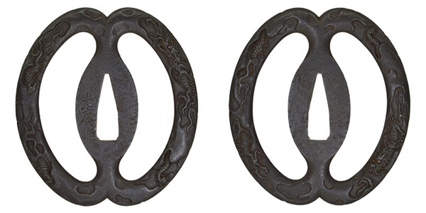 鍔 銘 光廣作 上り龍下り龍図鍔 保存刀装具鑑定書