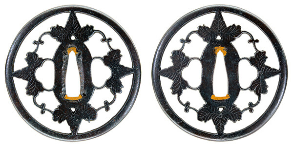 鍔 無銘 京正阿弥 四つ桐透し鍔 特別保存刀装具鑑定書