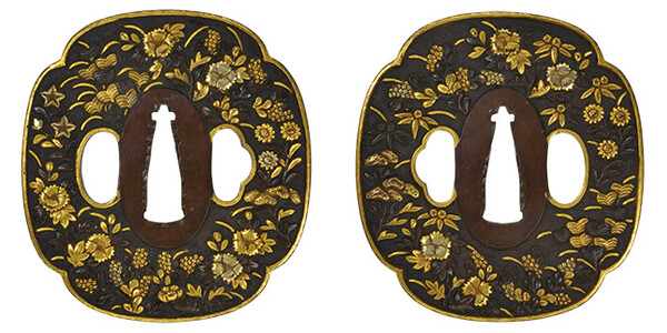 鍔 無銘 京金具師 秋草図鍔 保存刀装具鑑定書