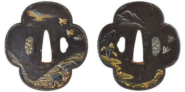 鍔 永寿斎 景則(花押) 波千鳥図鍔 特別保存刀装具鑑定書