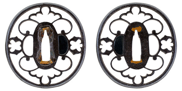 鍔 無銘 尾張 花文茗荷透鍔 特別貴重小道具認定書