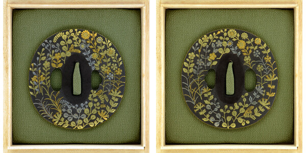 鍔 無銘 鉄地 花尽象嵌鍔