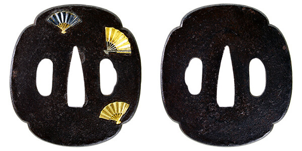 鍔 無銘 水戸 扇子散図鍔 保存刀装具鑑定書