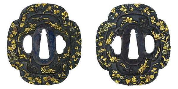 鍔 無銘 京金具師 秋草に虫図鍔 保存刀装具鑑定書