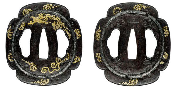 鍔 無銘 熊谷派 雲龍図鍔 特別保存刀装具鑑定書