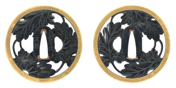 鍔 銘 小田原住正勝 梶葉透鍔 特別保存刀装具鑑定書