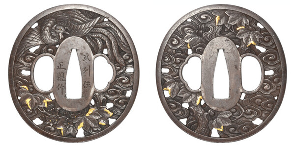 鍔 銘 武州住正親作 桐樹鳳凰透鍔 特別保存刀装具鑑定書