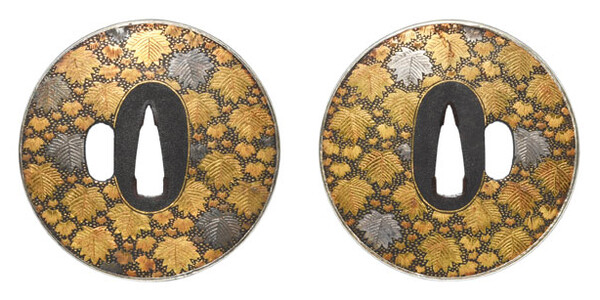 鍔 無銘 伝 山城 野草図鍔 日本刀剣保存会