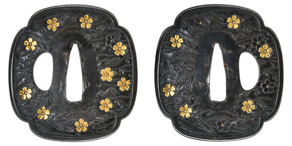 鍔 無銘 京金工 波桜図鍔 特別保存刀装具鑑定書