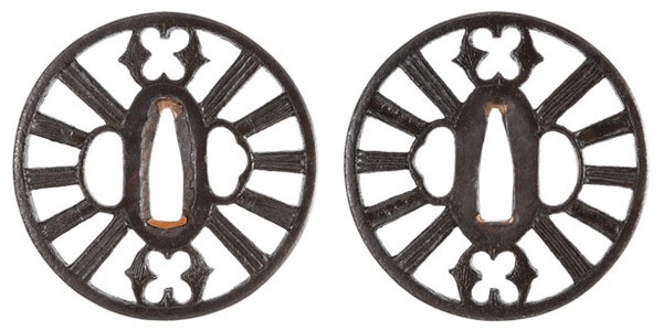 鍔 無銘 秋田正阿弥 抱茗荷襷茶筅透鍔 特別保存刀装具鑑定書