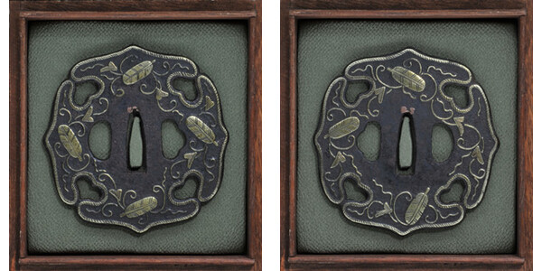 太刀鍔　無銘　平安城　鉄地　真鍮嵌鍔 商品画像