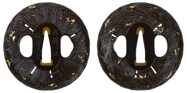 鍔 銘 因州住駿河卓重 稲場図鍔 特別保存刀装具鑑定書