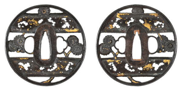 鍔 無銘 京正阿弥 朽垣菊透鍔 特別保存刀装具鑑定書