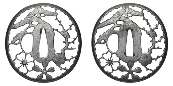 大小鍔 無銘 肥後 鉢木透大小鍔 特別保存刀装具鑑定書