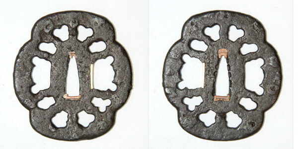 鍔 山吉兵 鎌に車透図 日本刀剣保存会鑑定書