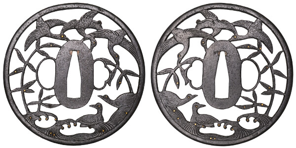 鍔 無銘 正阿弥 水辺群雁透鍔 保存刀装具