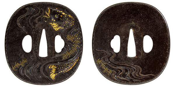 鍔 無銘 庄内 藻鯉図鍔 保存刀装具鑑定書