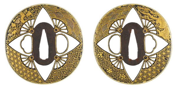 鍔 無銘 京献上 四方扇透鍔 特別保存刀装具鑑定書