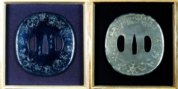 後藤一乗 雪花文鍔 赤銅・銀昼夜図 保存刀装具鑑定書