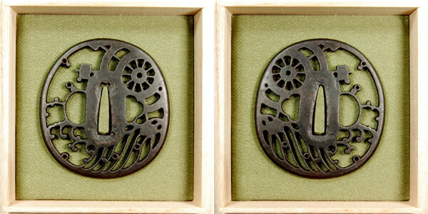 鍔 無銘 後代赤坂 水車図透鍔 保存刀装具鑑定書