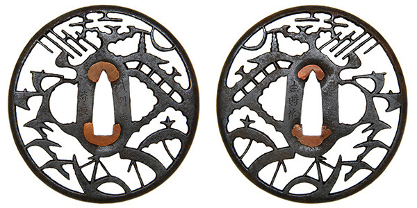 鍔 銘 武州住赤坂 忠時作(六代) 景勝透鍔 保存刀装具鑑定書