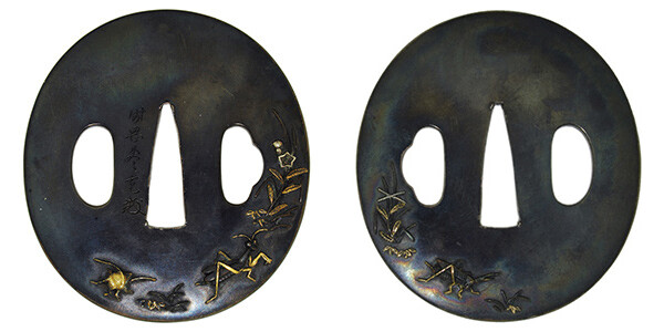 鍔 銘 田岡尽充(花押) 秋草に虫図鍔 保存刀装具鑑定書