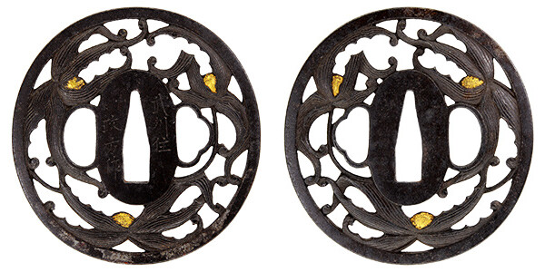 鍔 銘 武州住政方作 蘭花透鍔 保存刀装具鑑定書