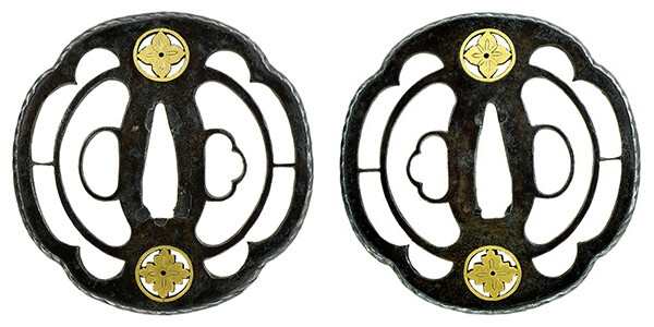 鍔 無銘 明珍 天地花紋透鍔 保存刀装具鑑定書