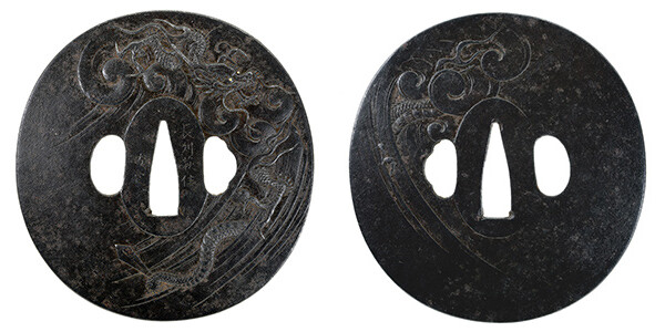 鍔 銘 長州萩住友定 雲龍図鍔 保存刀装具鑑定書