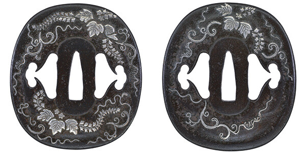 鍔　無銘　江戸肥後　花桐唐草図鍔　保存刀装具鑑定書 商品画像