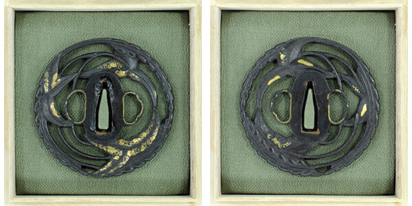 鍔 将運草透鍔 稲穂に沢瀉(おもだか)の図 特別貴重小道具