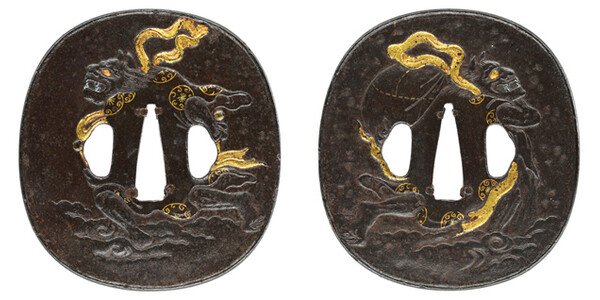 鍔 無銘 東龍斎派 風神雷神図鍔 特別保存刀装具鑑定書